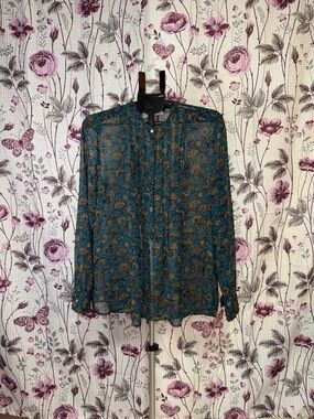LOFT Floral Sheer Blouse XL Boho Lightweight Button Top